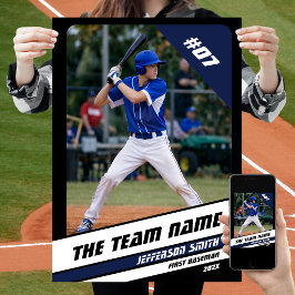 Baseball Player Custom Gift Schwarz-weiß Blue Poster