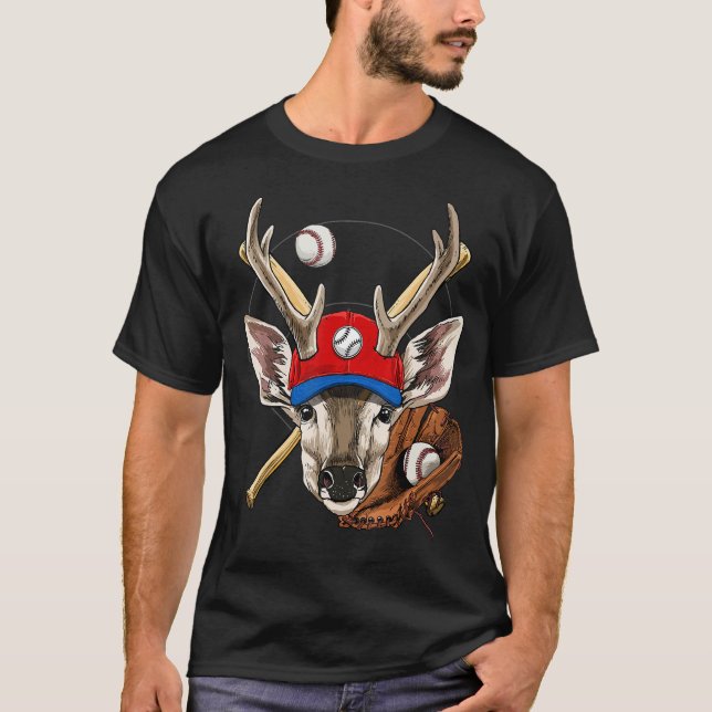 Baseball Player Deer Pitcher Catcher Baseball Coac T-Shirt (Vorderseite)