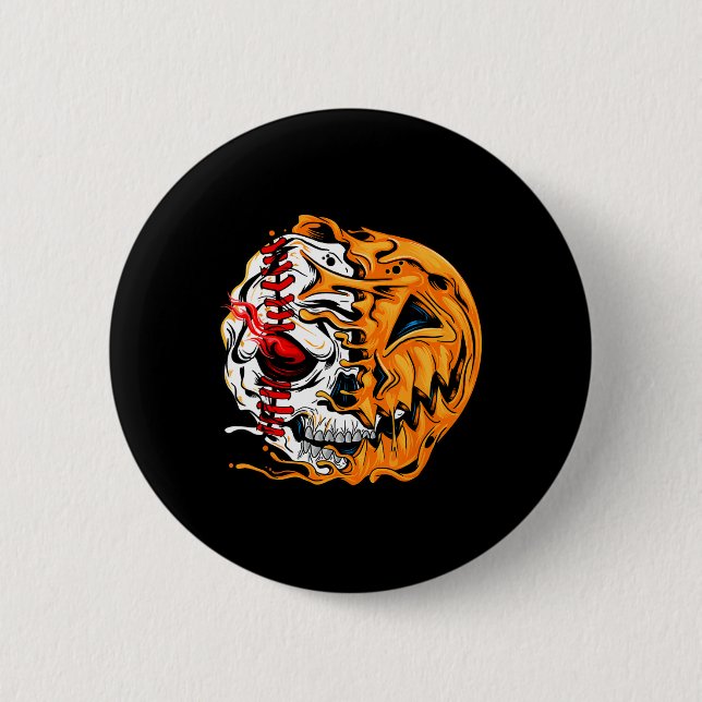 Baseball Player Halloween Pumpkin Skeleton Button (Vorderseite)
