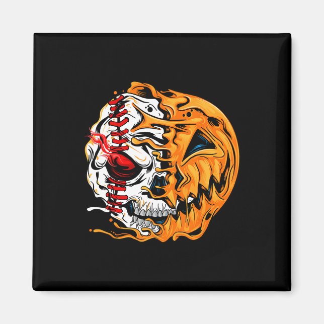 Baseball Player Halloween Pumpkin Skeleton Magnet (Vorne)