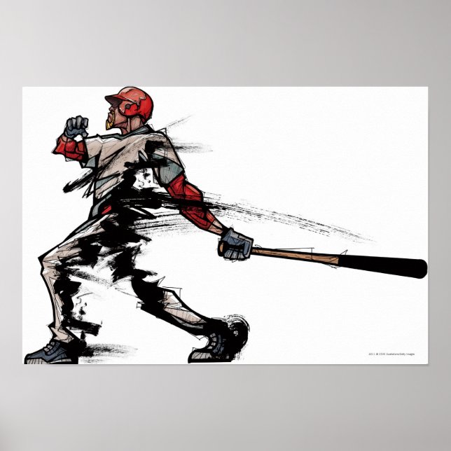 Baseball player holding bat, side view poster (Vorne)