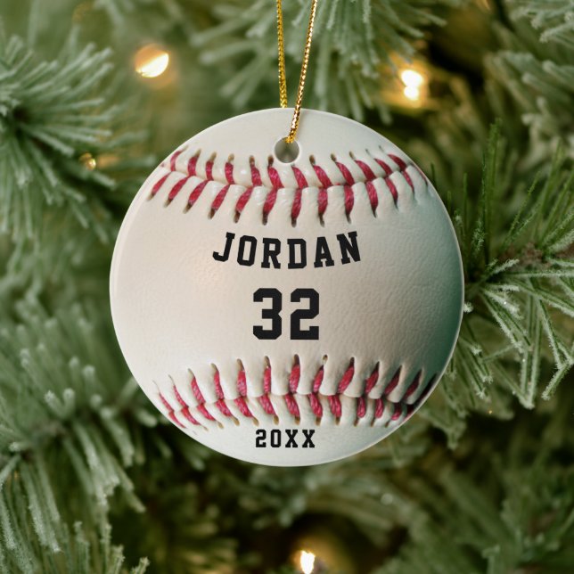 Baseball Player Jersey Nummer Personalisiert Keramik Ornament (Baum)