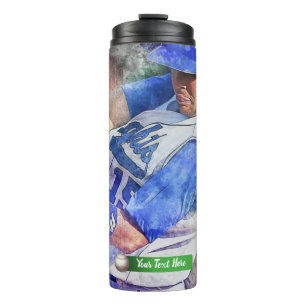 Baseball-Player mit Blue Uniform Thermosbecher