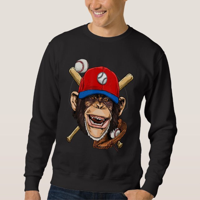 Baseball Player Monkey Face Pitcher Catcher Baseba Sweatshirt (Vorderseite)