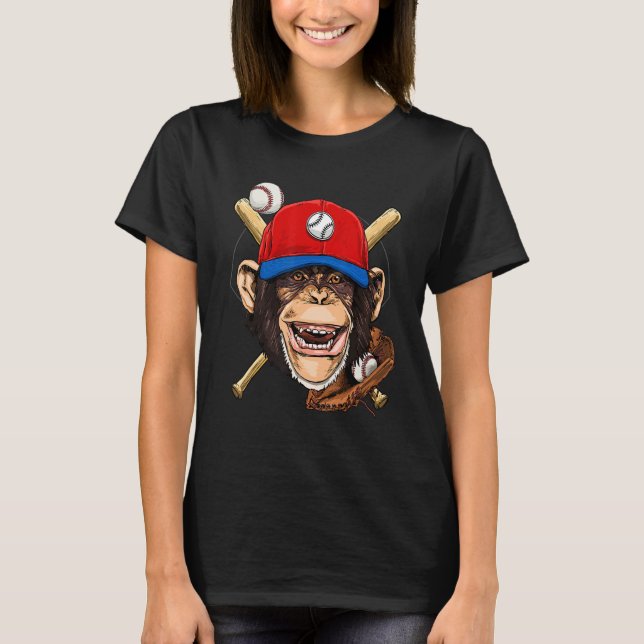 Baseball Player Monkey Face Pitcher Catcher Baseba T-Shirt (Vorderseite)