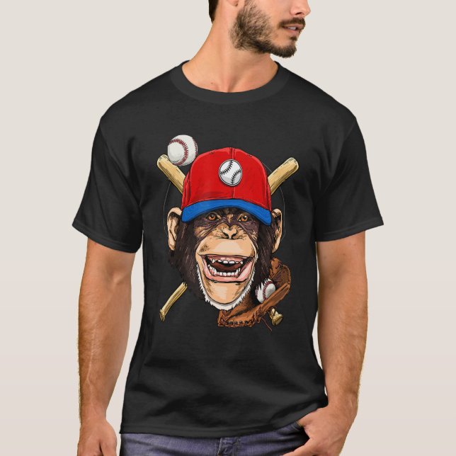 Baseball Player Monkey Face Pitcher Catcher Baseba T-Shirt (Vorderseite)