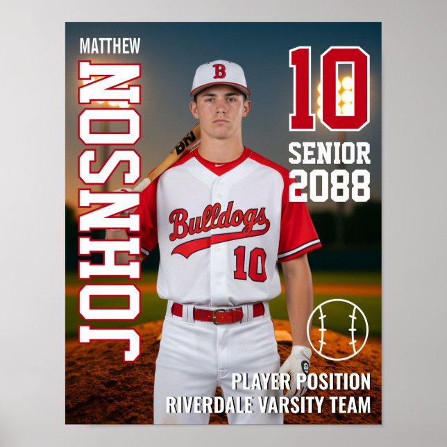 Baseball Player Personalized Photo Senior Sports Poster (Vorne)