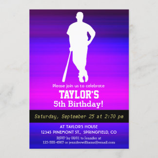 Baseball Player; Vibranly Blue und Magenta Einladung