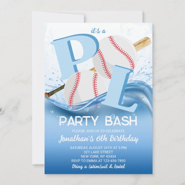 Baseball Pool-Party-Bash-Geburtstag Einladung (Vorderseite)