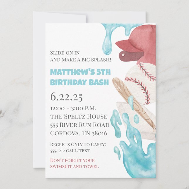 Baseball Pool Party Birthday Invitation Einladung (Vorderseite)