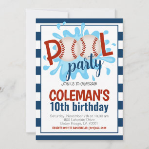 Baseball Pool Party Geburtstag Einladung