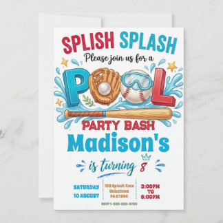 Baseball Pool Schwimmparty Jungen Geburtstag Einladung
