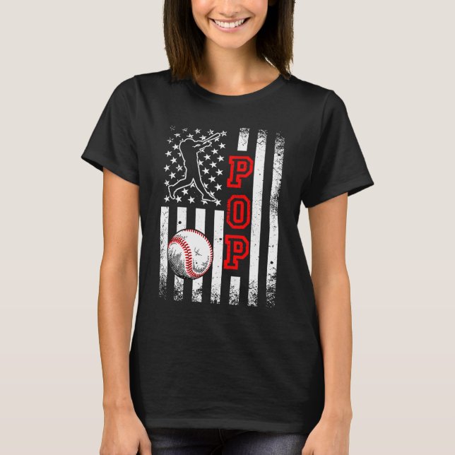 Baseball-Pop Amerikanische Flagge Vintag Baseball T-Shirt (Vorderseite)