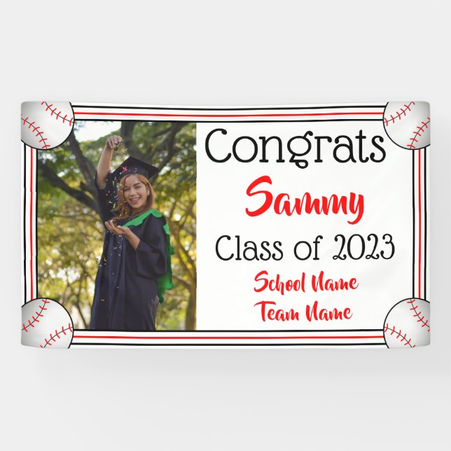 Baseball Red & Black One Foto Abschluss Banner (Horizontal)