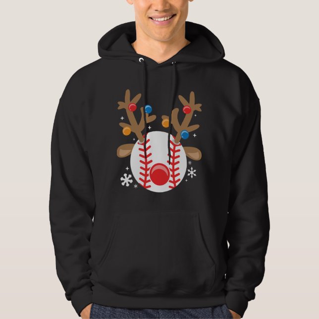 Baseball Reindeer Funny Niedlich Boy Weihnachten Hoodie (Vorderseite)