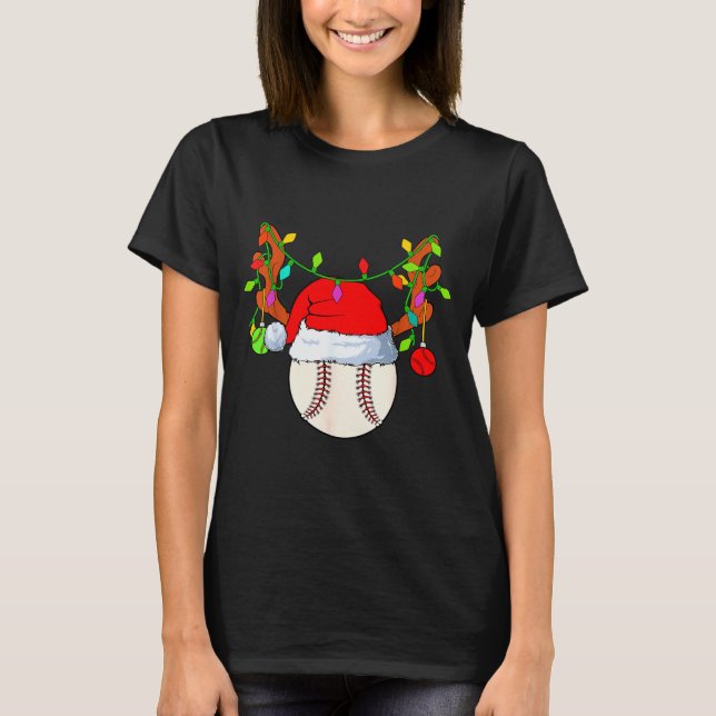 Baseball Reindeer Santa Hat Christmas  T-Shirt (Vorderseite)