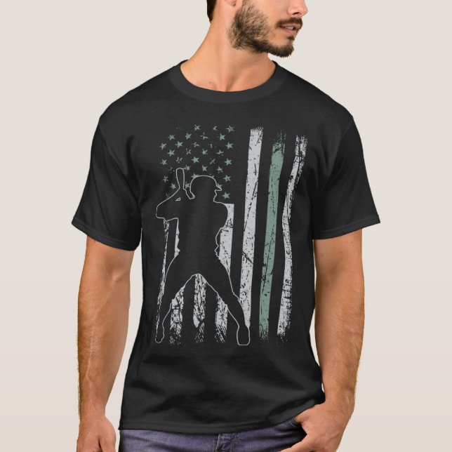 Baseball Retro USA Flag Cricket 4th of July Baseba T-Shirt (Vorderseite)