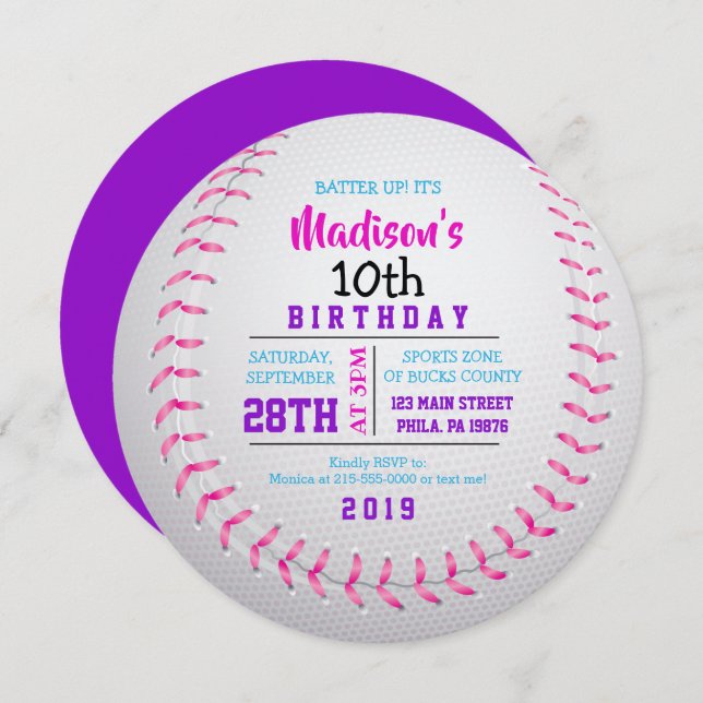 BASEBALL ROND Anniversaire Fête Invitation (Devant / Derrière)