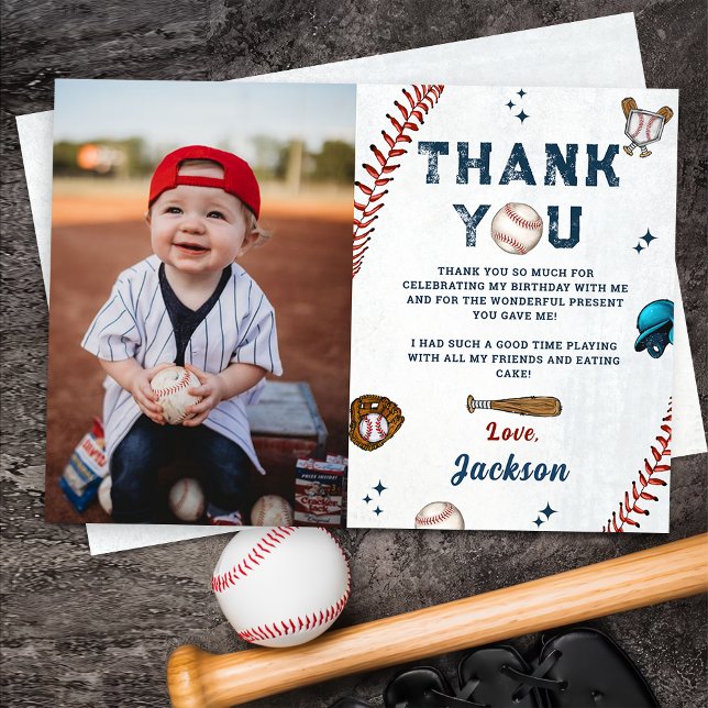 Baseball Rookie Boys Geburtstag Foto Danke Karte (Von Creator hochgeladen)