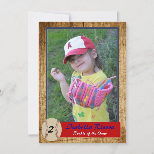 Baseball Rookie Card Geburtstag Einladung (Vorderseite)