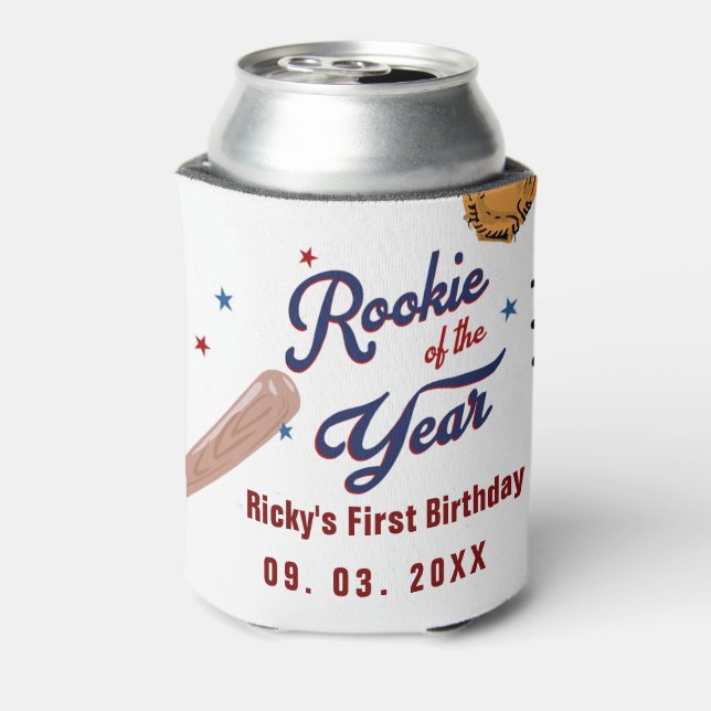 Baseball Rookie des Jahres Baseball 1. Geburtstag Dosenkühler (Kanne Rückseite)
