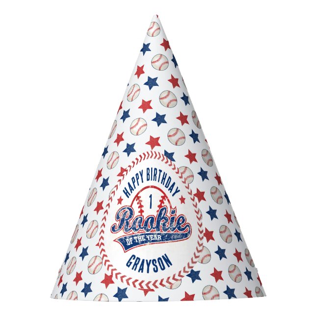 Baseball Rookie of the Year 1st Happy Birthday Partyhütchen (Vorderseite)