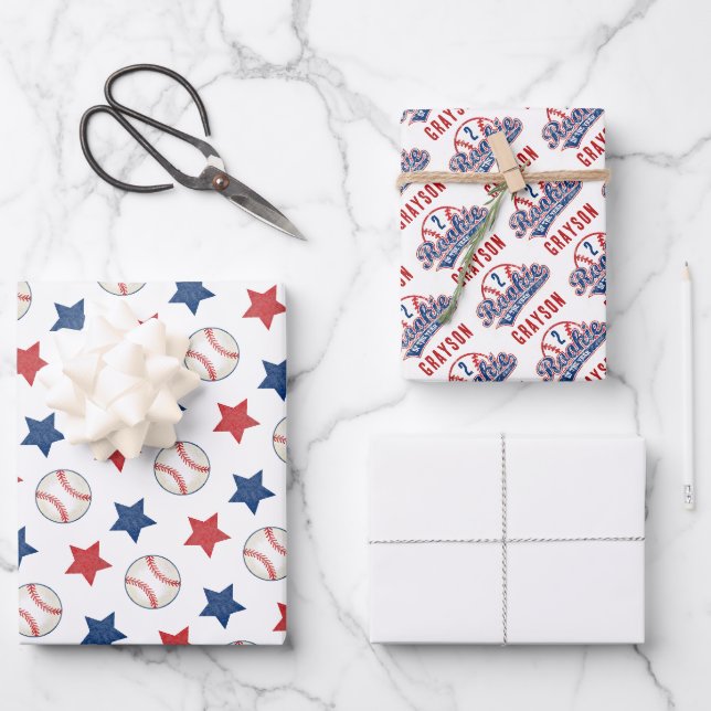 Baseball Rookie of the Year 2nd Birthday Party Geschenkpapier Set (Vorderseite)