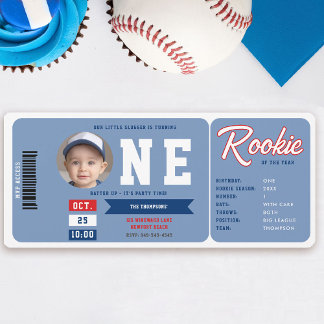 Baseball Rookie Stats Blue Ticket Boy 1. Geburtsta Einladung