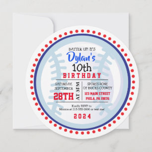 BASEBALL Rouge Blanc Bleu Anniversaire Invitation