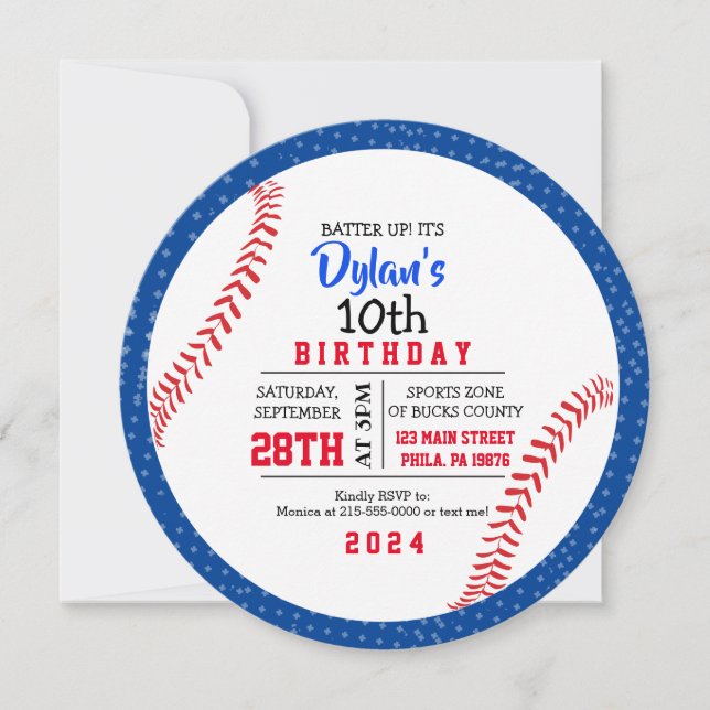 BASEBALL Rouge Blanc Bleu Anniversaire Invitation (Devant)