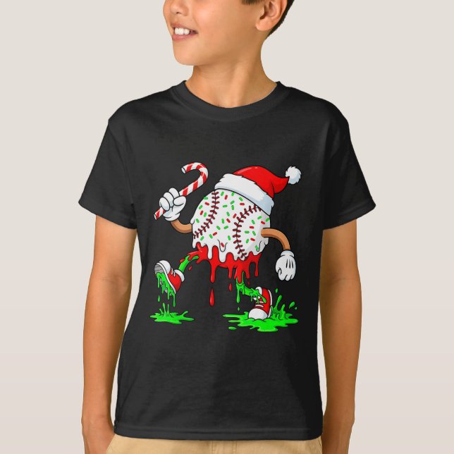 Baseball Santa Hat Christmas Ice Cream Drip Candy  T-Shirt (Vorderseite)