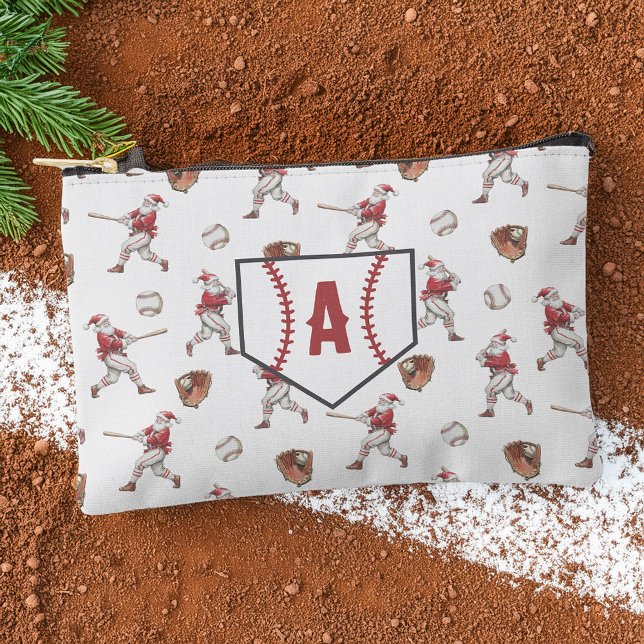 Baseball Santa Monogram Christmas Zubehörtasche (Von Creator hochgeladen)