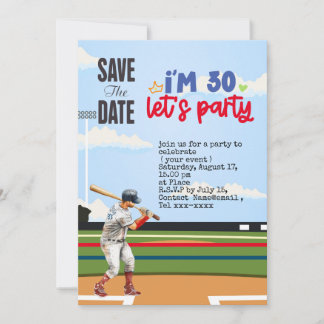 Baseball Save the Date 30. Geburtstag Party Einladung