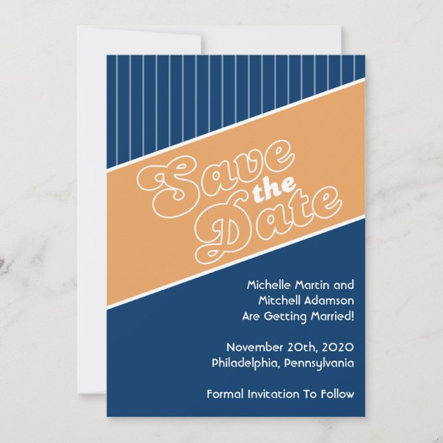 Baseball Save the Date Inspiriert (Orange/Navy Blu Einladung (Vorderseite)
