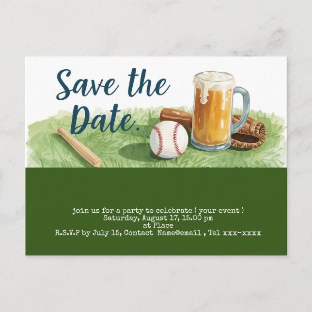 Baseball Save the Date mit Bierglas Postkarte (Vorderseite)