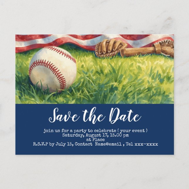 Baseball Save the Date mit der amerikanischen Flag Postkarte (Vorderseite)