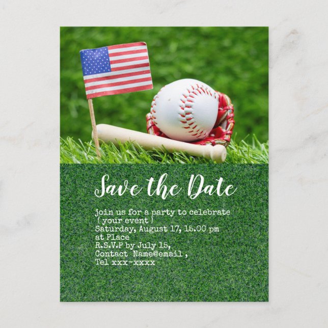 Baseball Save the Date mit der amerikanischen Flag Postkarte (Vorderseite)