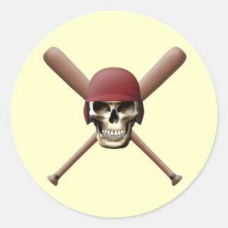 Baseball-Schädel und überkreuzte Fledermäuse Runder Aufkleber