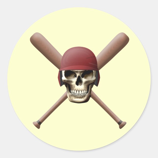 Baseball-Schädel und überkreuzte Fledermäuse Runder Aufkleber (Vorderseite)