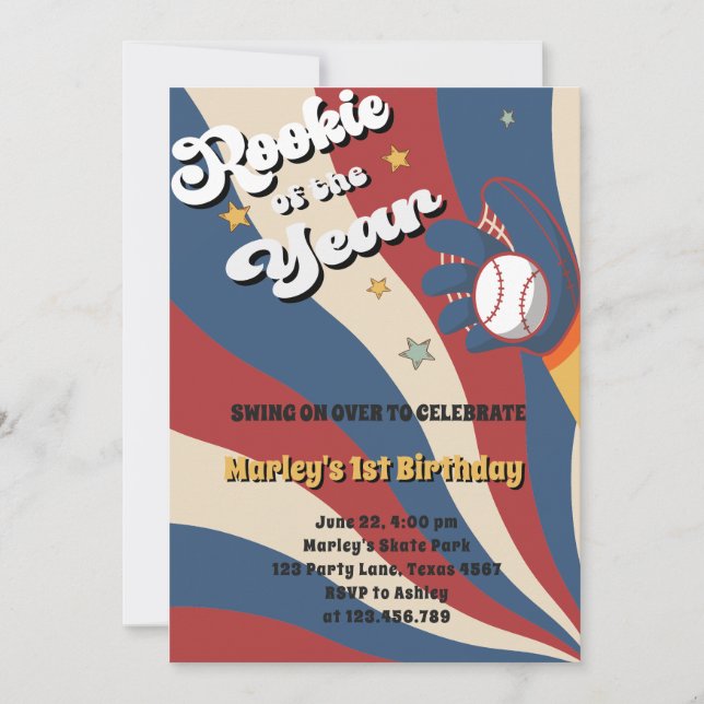 Baseball schleppend amerikanische Flagge Rokie 1.  Einladung (Vorderseite)