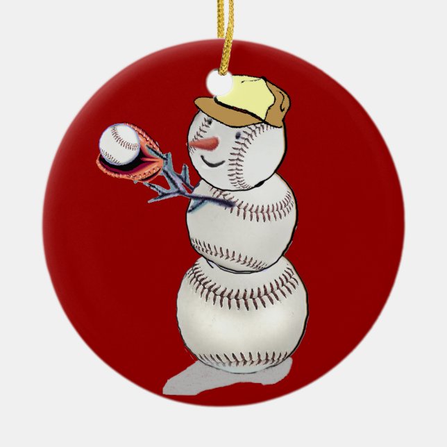 Baseball-Schneemann Keramik Ornament (Vorne)
