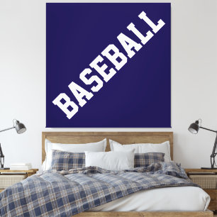 BASEBALL Schräg Weiß Athletik Text Auf Navy Blau Leinwanddruck