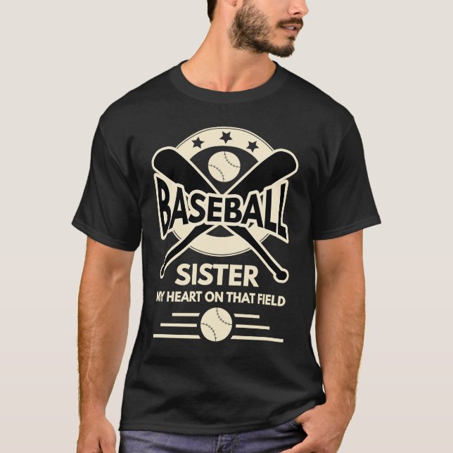 Baseball Schwester mein Herz ist auf diesem Feld T-Shirt (Vorderseite)