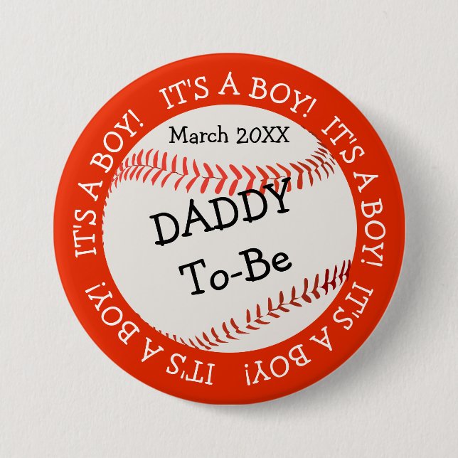 Baseball sein a Boy Daddy & Date Button (Vorderseite)