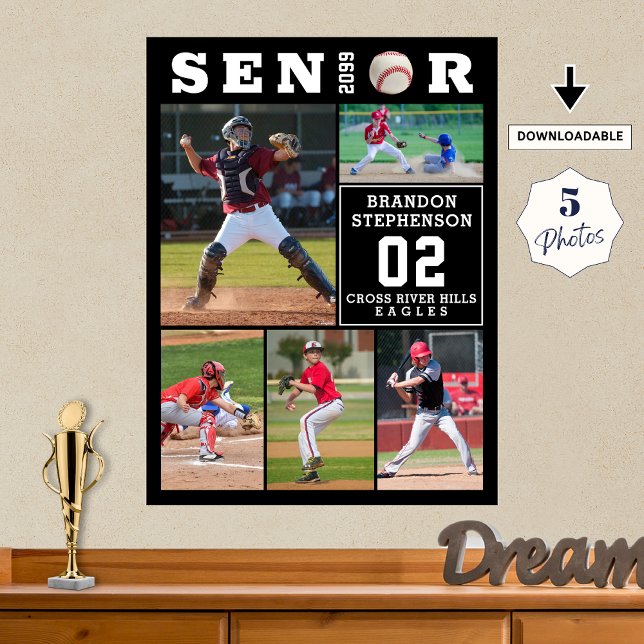 Baseball Senior Graduation 5 Photo Collage Poster (Von Creator hochgeladen)
