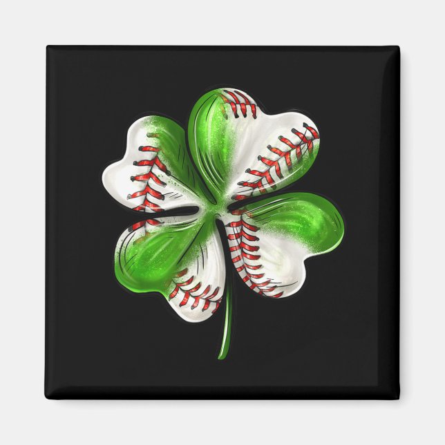 Baseball Shamrock St Patrick's Day Clover With Bas Magnet (Vorne)