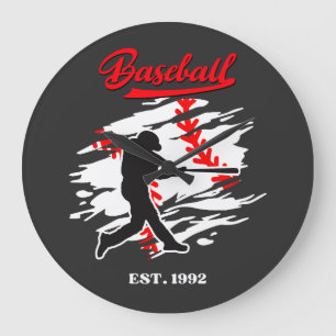 Baseball-Silhouette-Grafikdesign – ERSTELLT 1992 Große Wanduhr