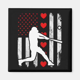 Baseball-Silhouette-Herz-USA-Flagge-Herzen-Amerika Magnet