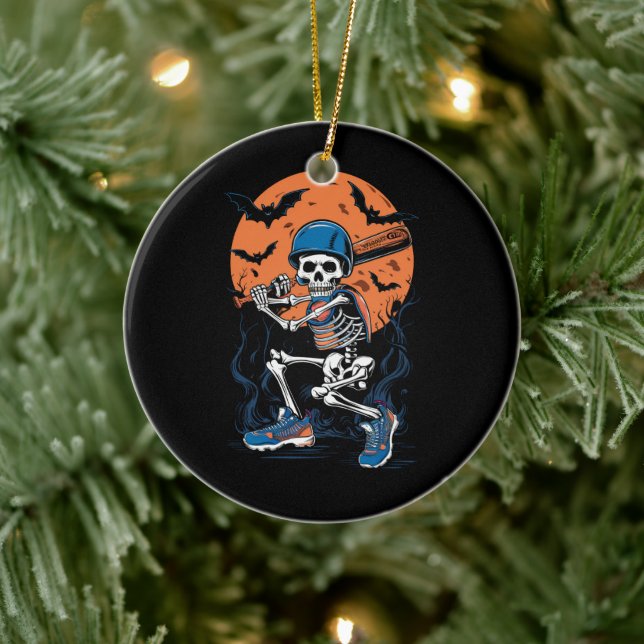 Baseball Skeleton Halloween Baseball Halloween Keramik Ornament (Baum)