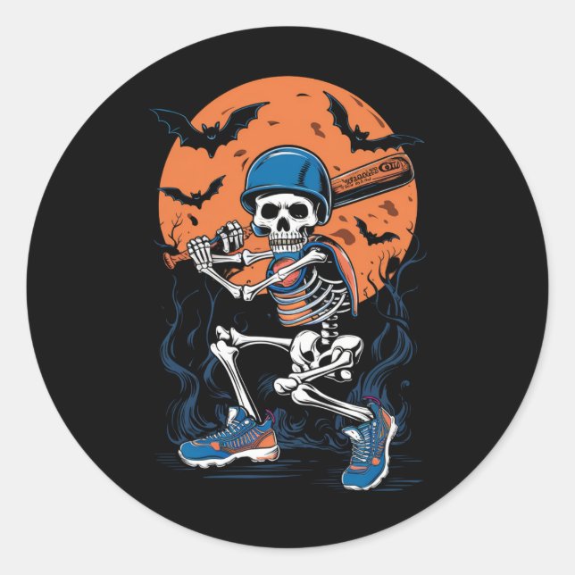 Baseball Skeleton Halloween Baseball Halloween Runder Aufkleber (Vorderseite)